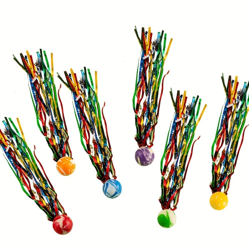 Bulk Set Of 20, Bouncy Super Balls With Colorful Streamers, Birthday Party Favors, Goodie Bag Fillers, Random Colors Christmas, Halloween Gift