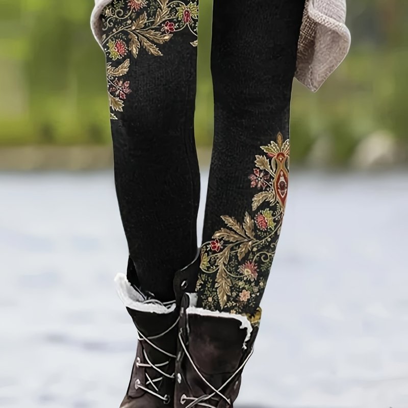 Women's Chic Floral Print Stretch Jegging: Comfort Fit, All-Season, Non-Sheer, Durable, Easy-Care Casual Leggings