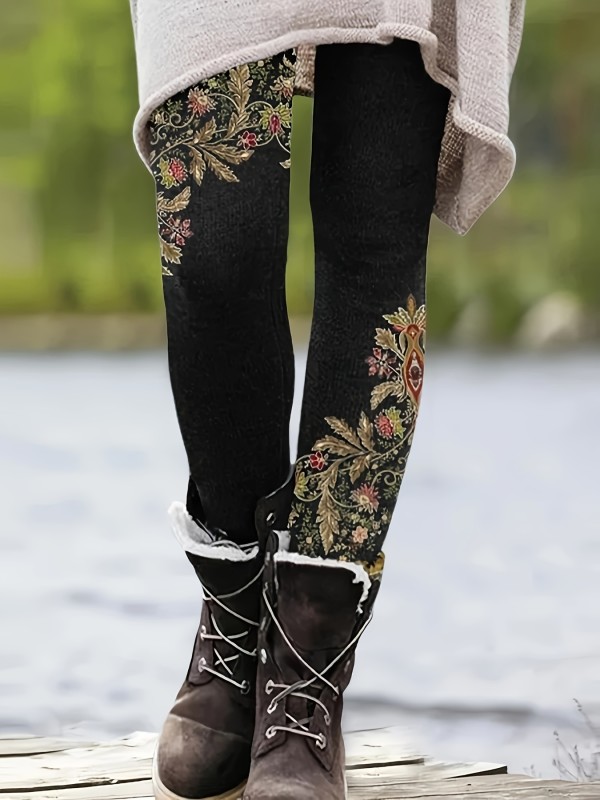 Women's Chic Floral Print Stretch Jegging: Comfort Fit, All-Season, Non-Sheer, Durable, Easy-Care Casual Leggings