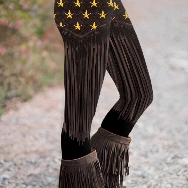 Elegant Ethnic Print Stretch Leggings for Women - High Waist, Comfort Fit, Machine Washable