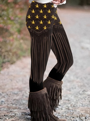 Elegant Ethnic Print Stretch Leggings for Women - High Waist, Comfort Fit, Machine Washable