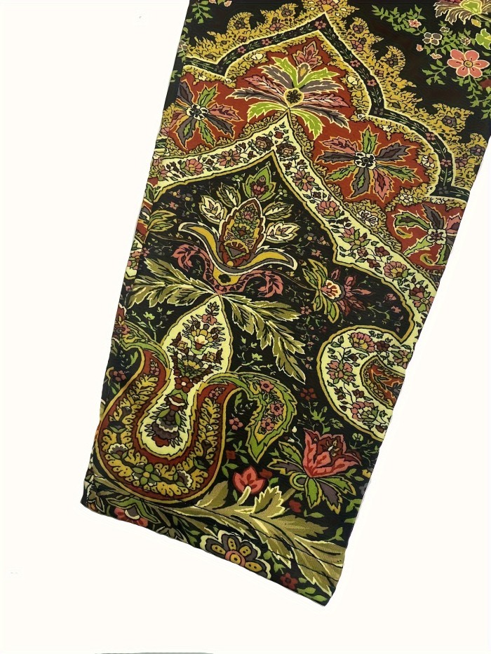 Plus Size Boho Leggings, Women's Plus Arabesque Print Elastic High Rise Medium Stretch Leggings