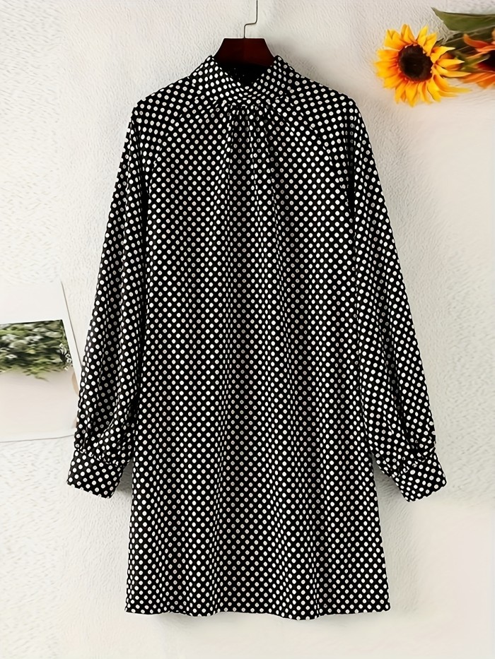 Polka Dot Print Dress, Elegant Mock Neck Long Sleeve Mini Dress, Women's Clothing