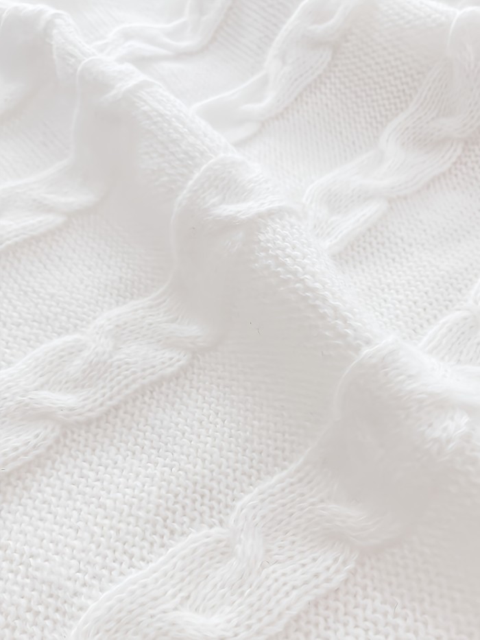 Cable Knit Solid Color Dress, Elegant Mock Neck Long Sleeve Slim Fit Dress For Spring & Fall, Women's Clothing