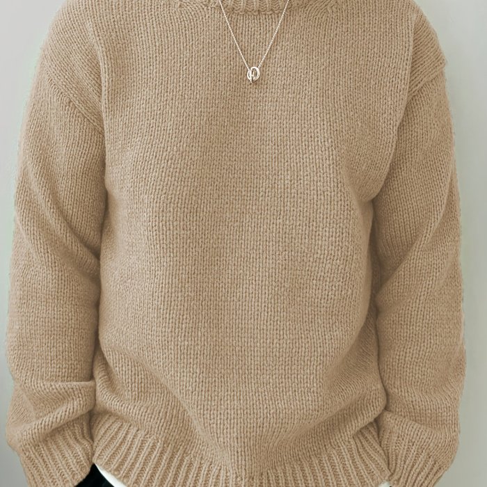 Men's Solid Knitted Pullover, Casual Long Sleeve Crew Neck Sweater For Fall Winter