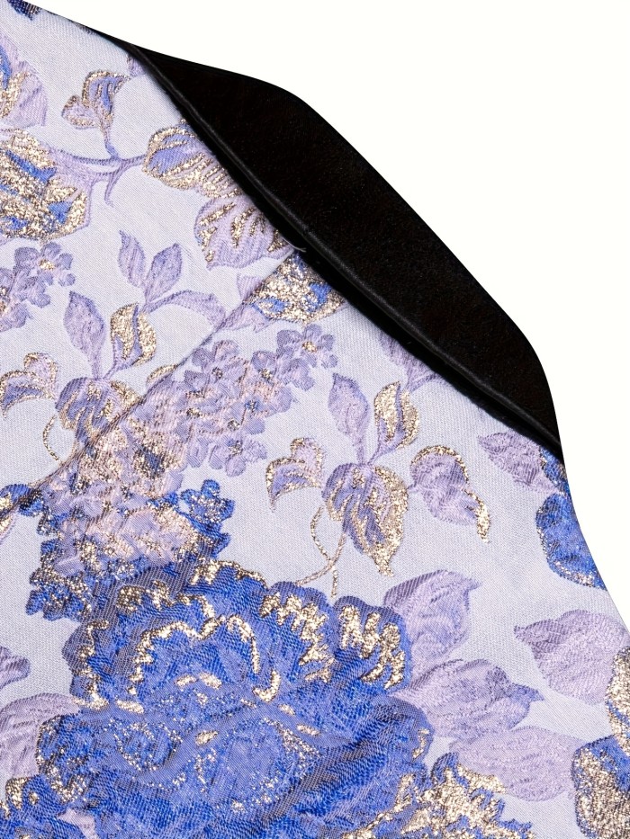 Mens Suit White Blue Floral Tuxedo Shawl Collar Single Breasted Blazer For Male Wedding Prom Event High Quality 1200 Stiches Woven