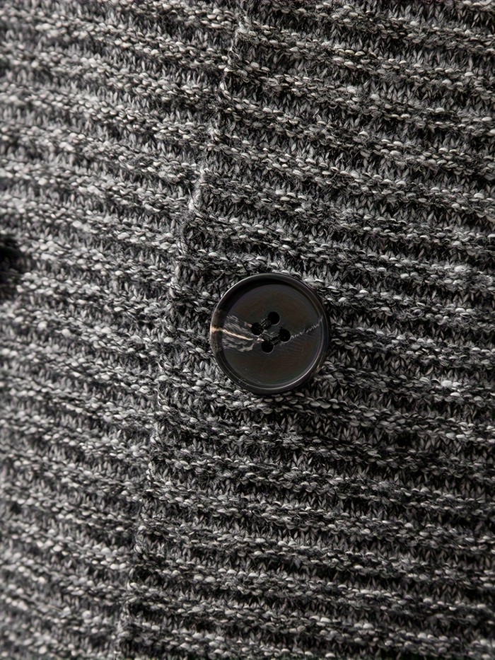 Men's Casual V-Neck Cardigan Polyester 100% Knit Sweater with Medium Stretch, Solid Color, Long Regular Sleeves, Button Detail - Fall\u002FWinter Collection