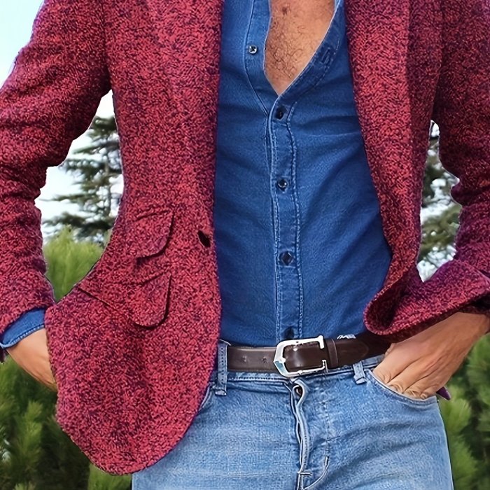 Polka Dot Pattern Blazer, Men's Casual Flap Pocket Lapel Suit Jacket For Spring Fall Business