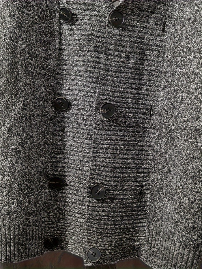 Men's Casual V-Neck Cardigan Polyester 100% Knit Sweater with Medium Stretch, Solid Color, Long Regular Sleeves, Button Detail - Fall\u002FWinter Collection