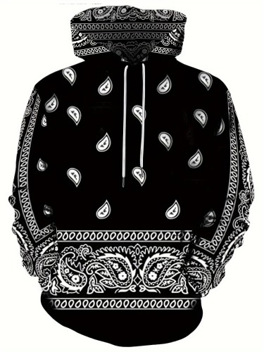 Creative Cashew Pattern Print Hoodie, Cool Hoodies For Men, Men's Casual Graphic Design Hooded Sweatshirt With Kangaroo Pocket Streetwear For Winter Fall, As Gifts
