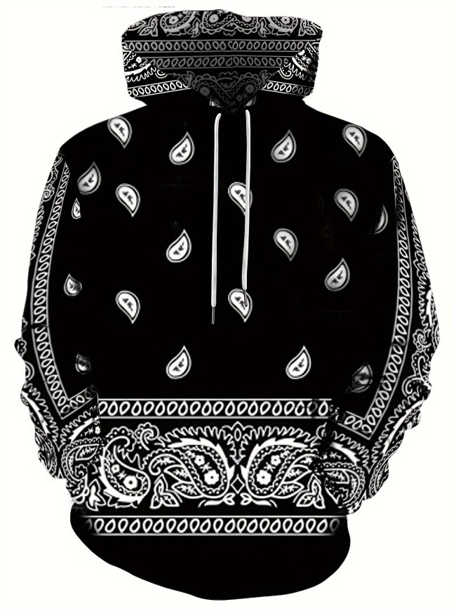 Creative Cashew Pattern Print Hoodie, Cool Hoodies For Men, Men's Casual Graphic Design Hooded Sweatshirt With Kangaroo Pocket Streetwear For Winter Fall, As Gifts