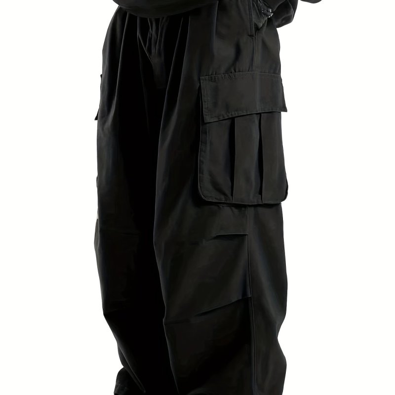 Solid Multi Flap Pockets Men's Straight Leg Cargo Pants, Loose Casual Outdoor Baggy Pants, Men's Work Pants Streetwear