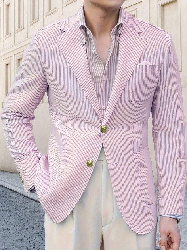 Plus Size Men's Solid Blazer Fashion Casual Suit Jacket For Spring Fall
