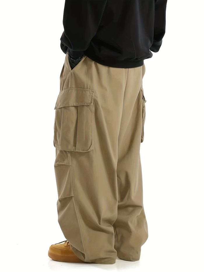 Camouflage Pleated Cargo Pants Mens Pocket Retro Safari Style Straight Loose Wide leg Trousers Men