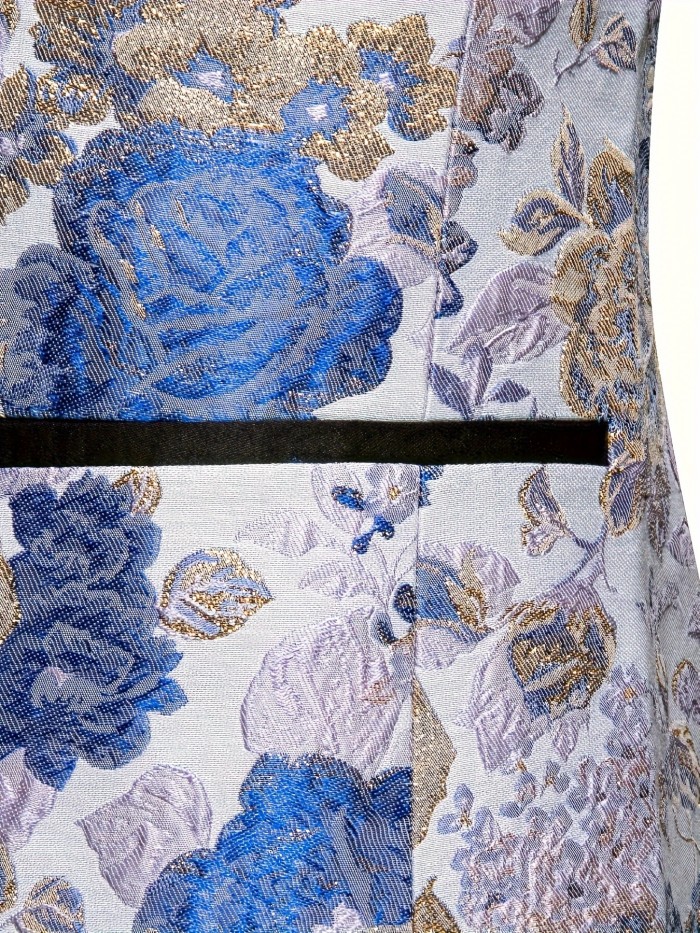 Mens Suit White Blue Floral Tuxedo Shawl Collar Single Breasted Blazer For Male Wedding Prom Event High Quality 1200 Stiches Woven