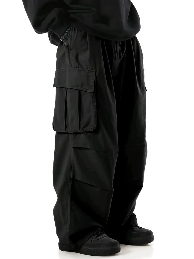 Solid Multi Flap Pockets Men's Straight Leg Cargo Pants, Loose Casual Outdoor Baggy Pants, Men's Work Pants Streetwear