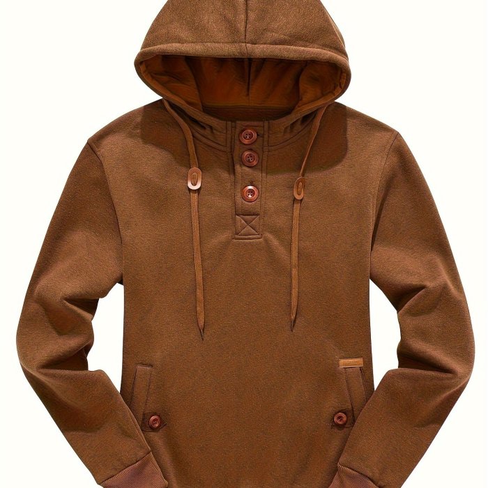 Men's Casual Sport Jacket Fleece Clash Hooded Jacket with Button Up