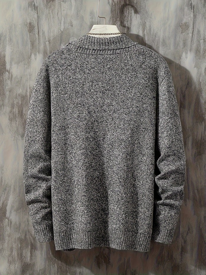 Men's Casual V-Neck Cardigan Polyester 100% Knit Sweater with Medium Stretch, Solid Color, Long Regular Sleeves, Button Detail - Fall\u002FWinter Collection