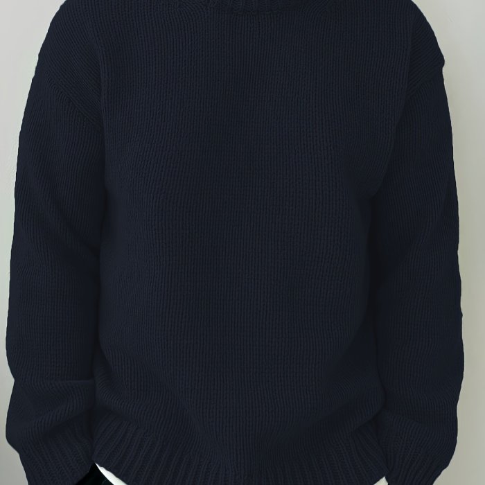 Men's Solid Knitted Pullover, Casual Long Sleeve Crew Neck Sweater For Fall Winter