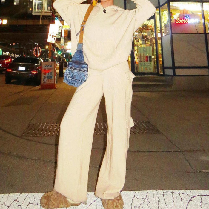 Stylish Hooded Sportswear Casual Sweater Two-Piece Set