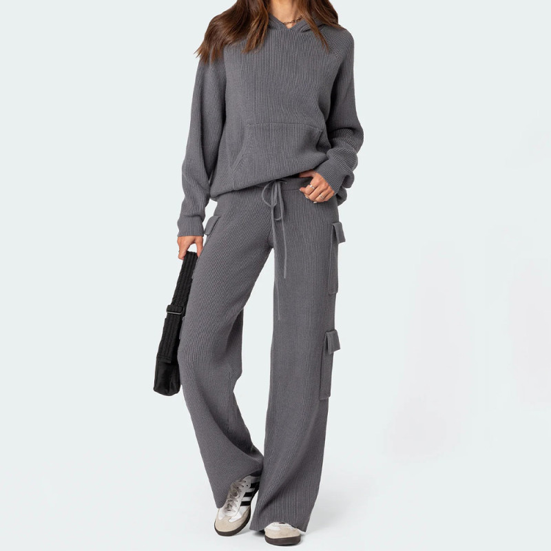 Stylish Hooded Sportswear Casual Sweater Two-Piece Set