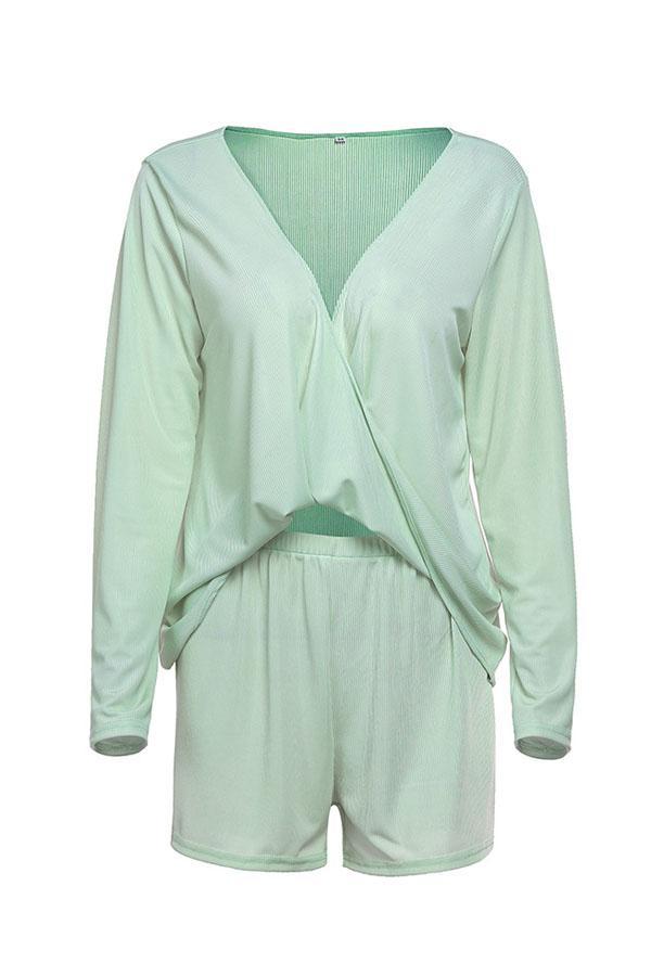 V Neck Top And Shorts Set