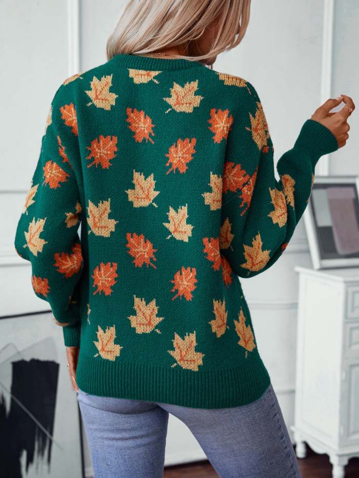 Maple Leaf Jacquard Casual Pullover Sweater