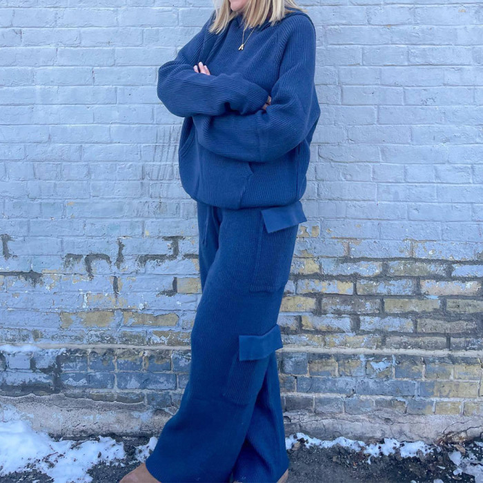 Stylish Hooded Sportswear Casual Sweater Two-Piece Set