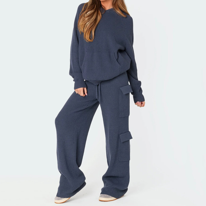 Stylish Hooded Sportswear Casual Sweater Two-Piece Set