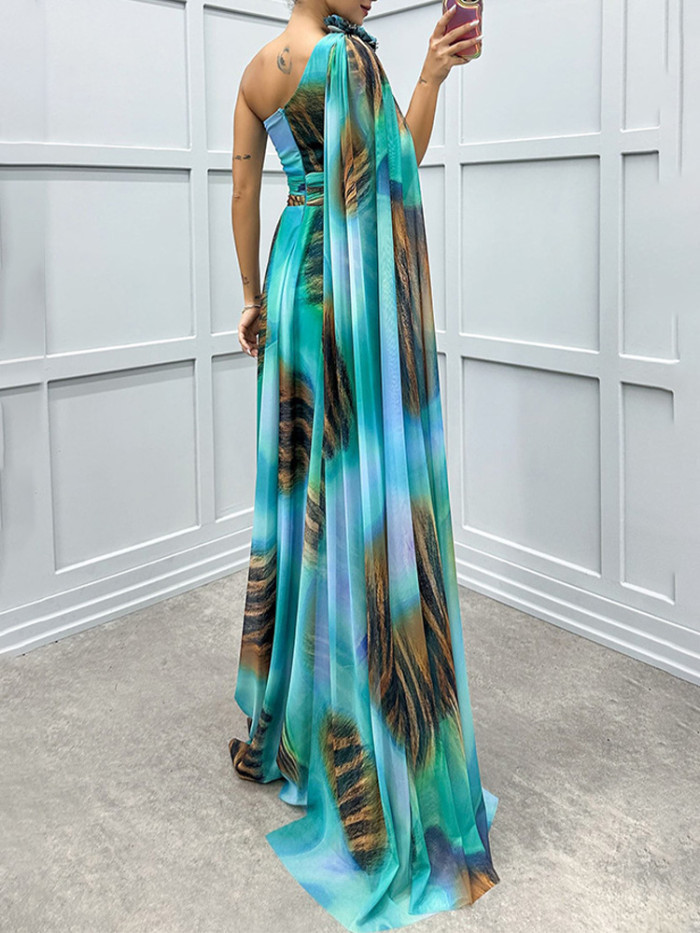 Chic Chiffon Print Off-Shoulder Dress