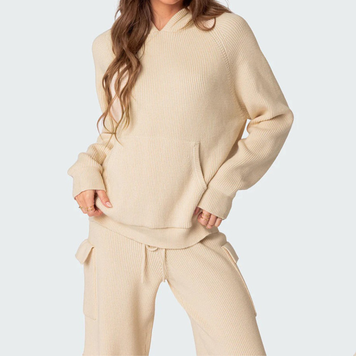 Stylish Hooded Sportswear Casual Sweater Two-Piece Set