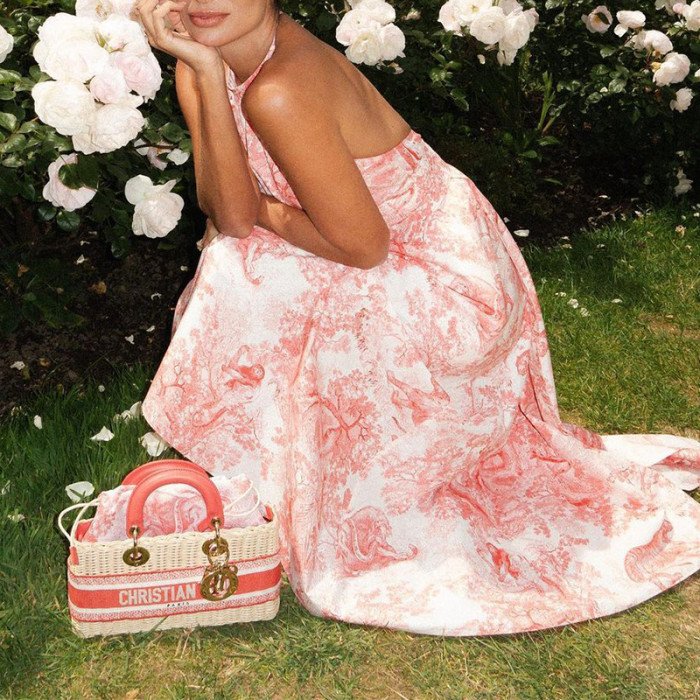 Elegant Backless Printed Halter Neck Dress