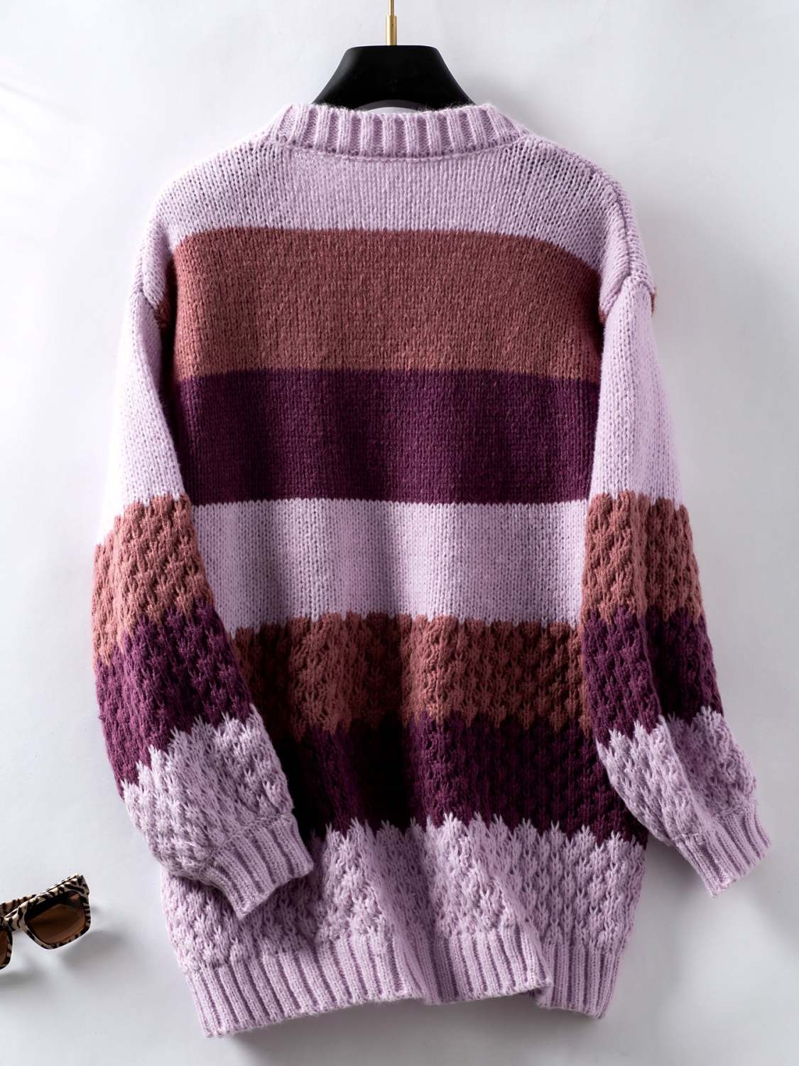 Color Block Striped Sweater Cardigan Loose Lantern Sleeves main image 0
