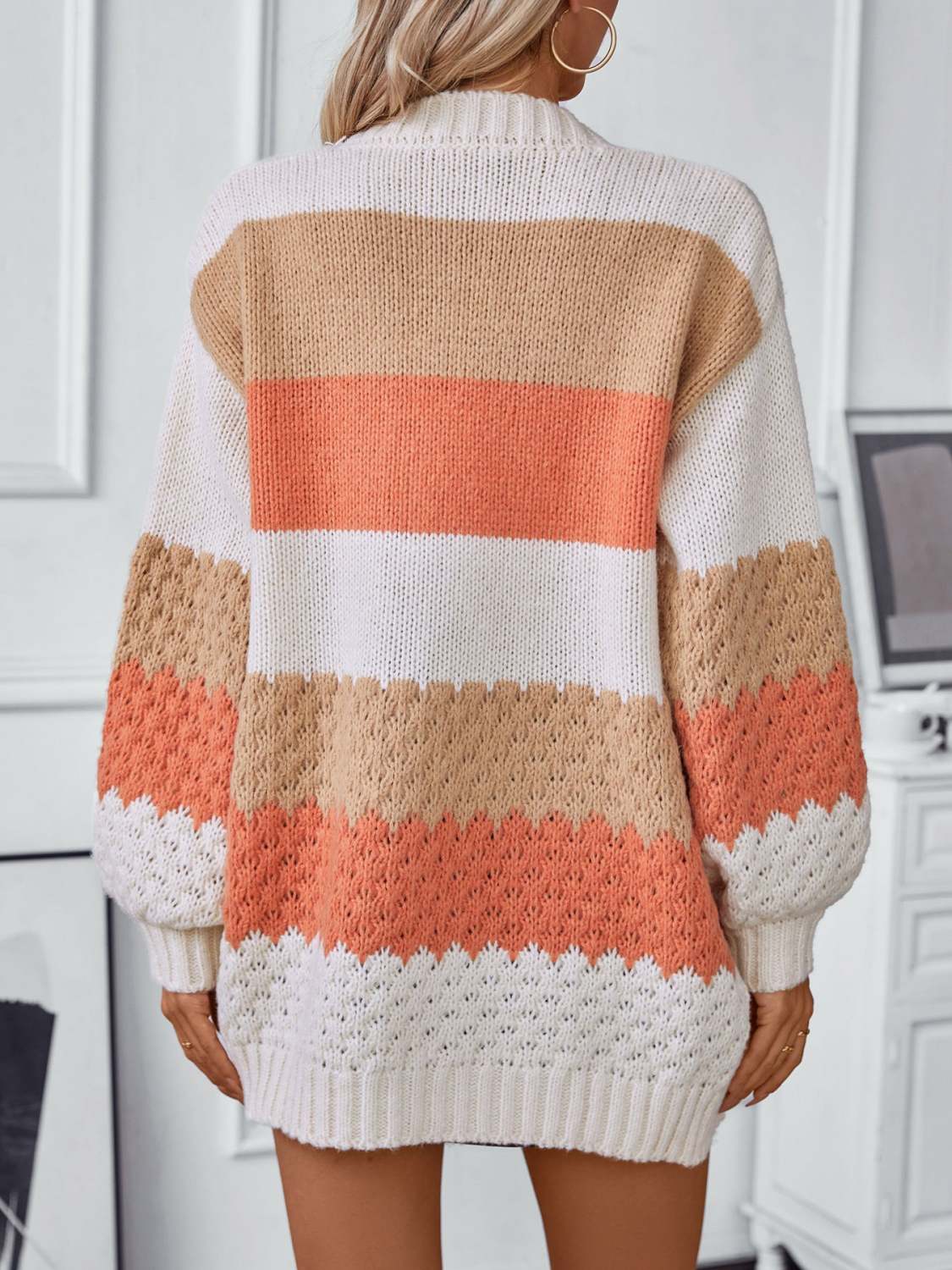 Stripes Sleeve Contrast Hooded Cardigan