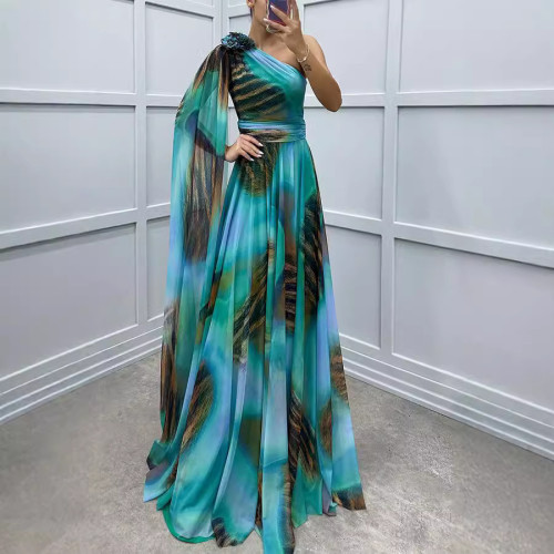 Chic Chiffon Print Off-Shoulder Dress