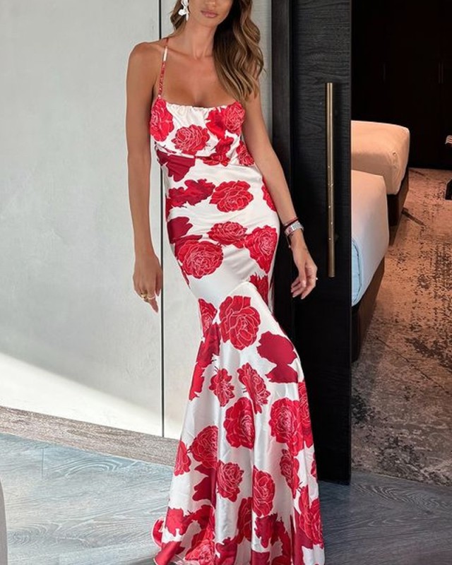 Sexy Flower Print Sling Dress
