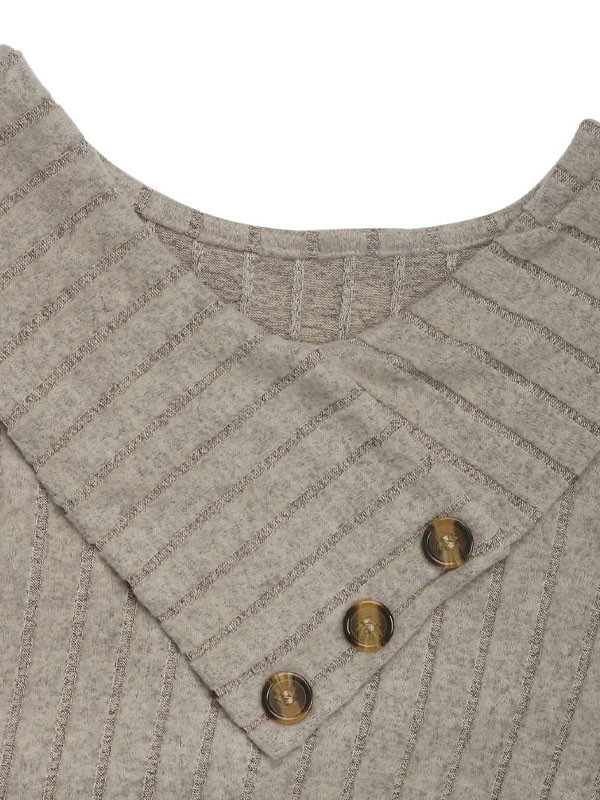 Long Sleeves Loose Buttoned Split-Joint V-Neck Knit Dresses Mini Dresses