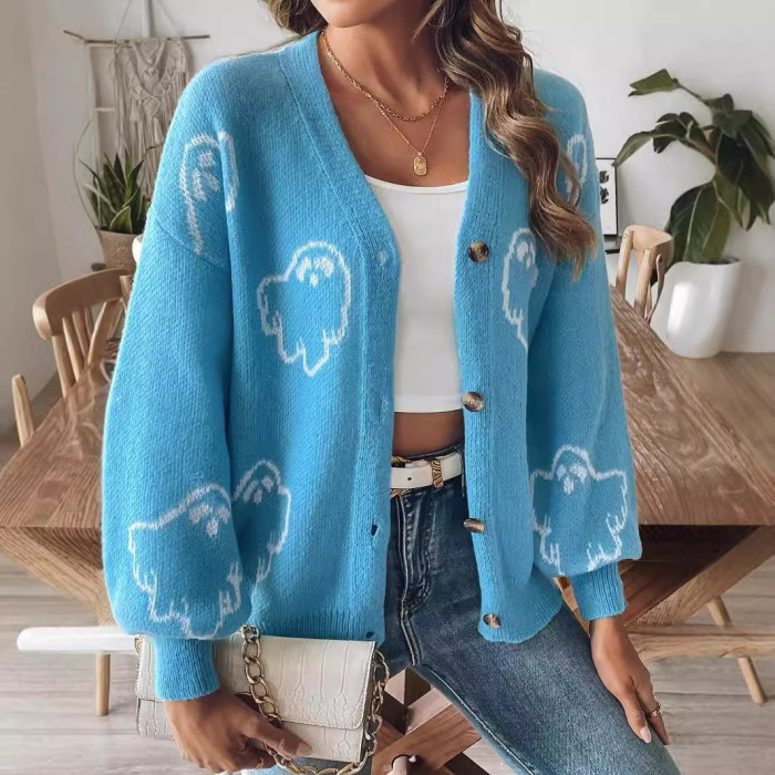 Stylish Loose Casual Cartoon Jacquard Jacket