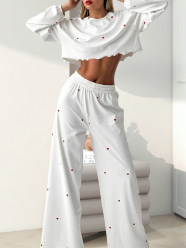 Fashion Love Print Long Sleeve & Trousers Two-Piece Set