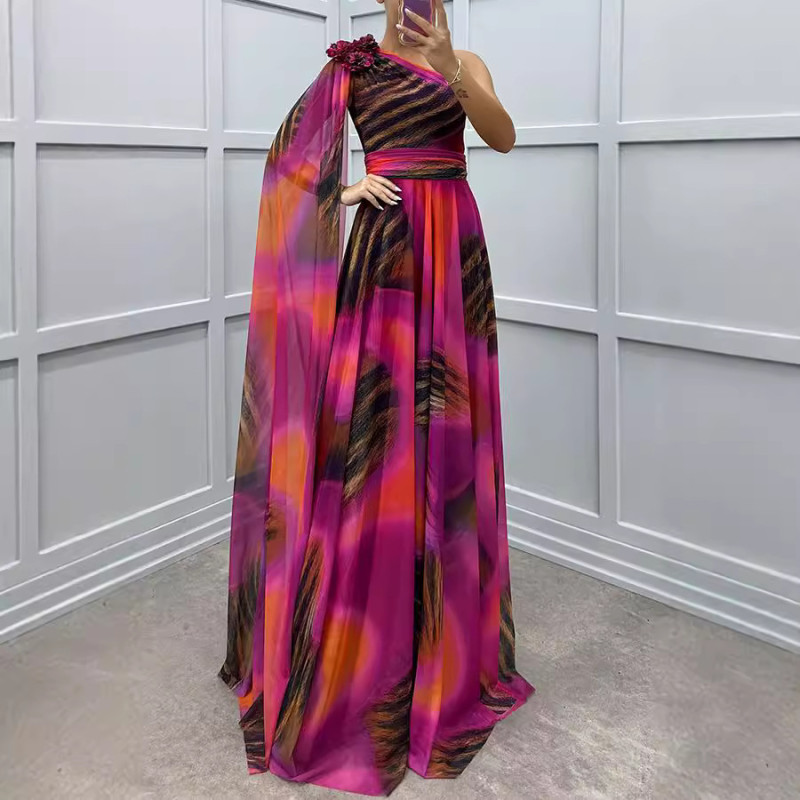 Chic Chiffon Print Off-Shoulder Dress
