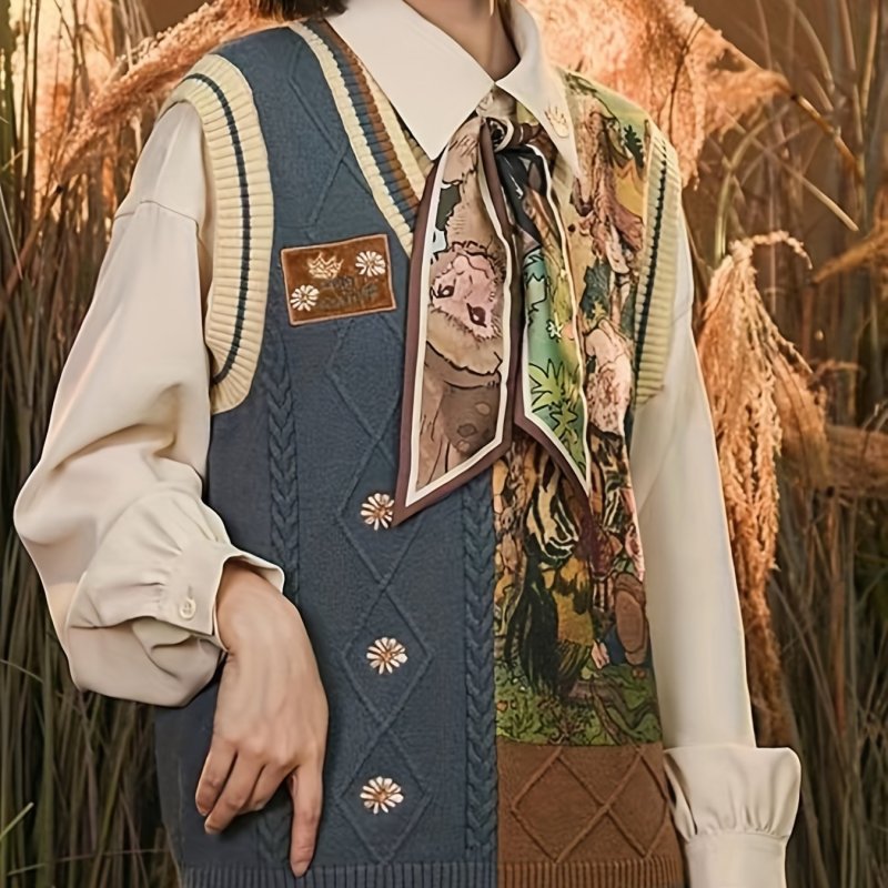 Stylish Color Block Sweater Vest - Flattering V-Neck, Cropped Length, Perfect for Chilly Fall and Winter Days - Womens Casual Clothing for Cold Weather