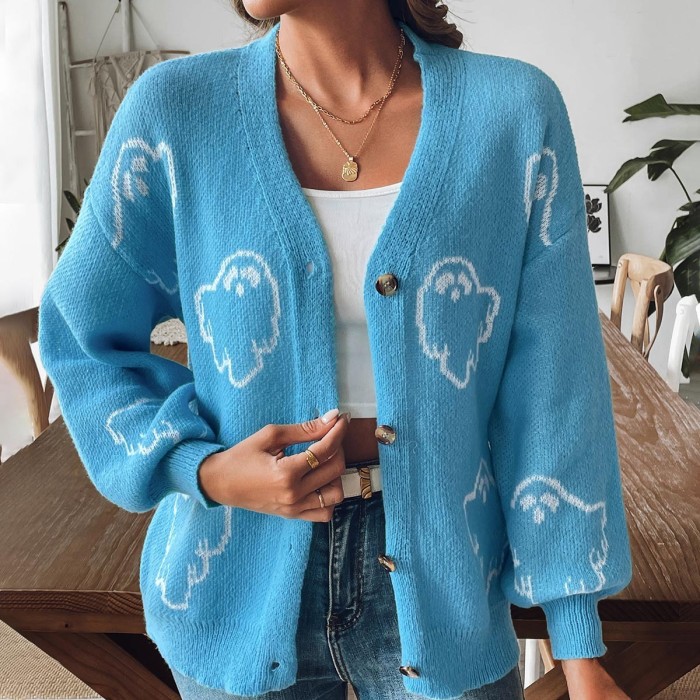 Stylish Loose Casual Cartoon Jacquard Jacket