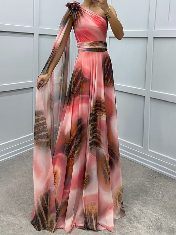 Chic Chiffon Print Off-Shoulder Dress