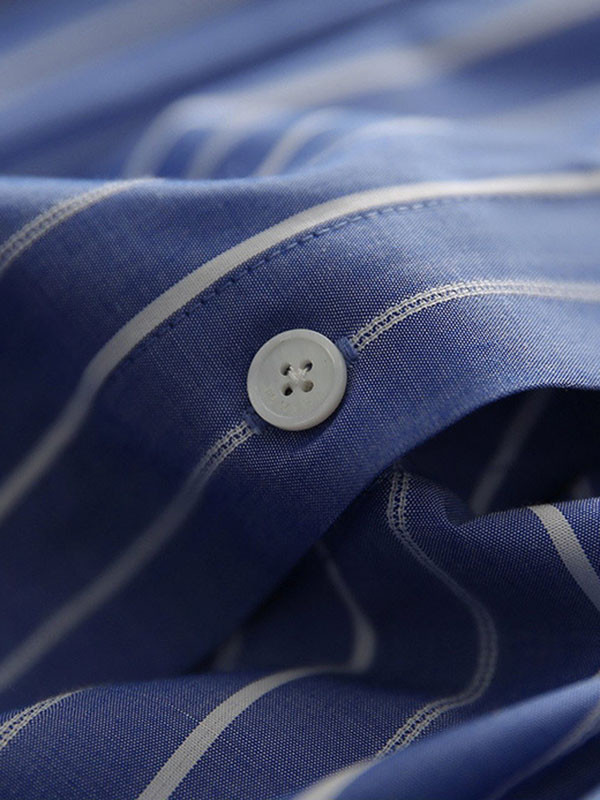 Long Sleeves Loose Buttoned Pockets Striped Tied Waist Lapel Midi Dresses Shirt Dress