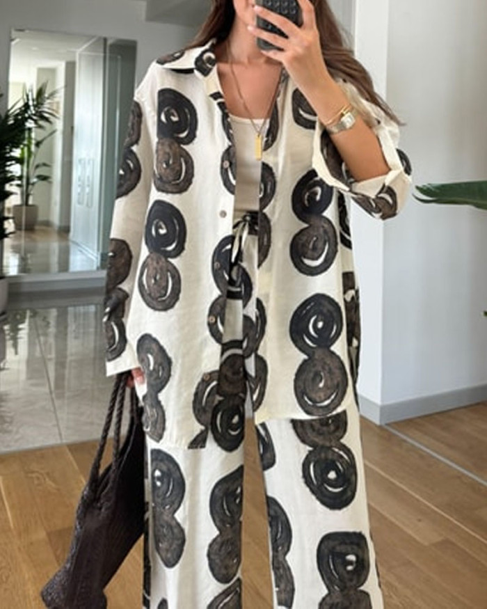 Casual Printed Shirt & Pants Two-piece Set