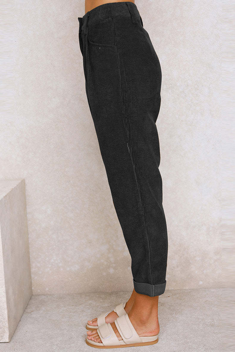 High Waist Slim Micro Corduroy Elastic Waist Lounge Pants main image 0