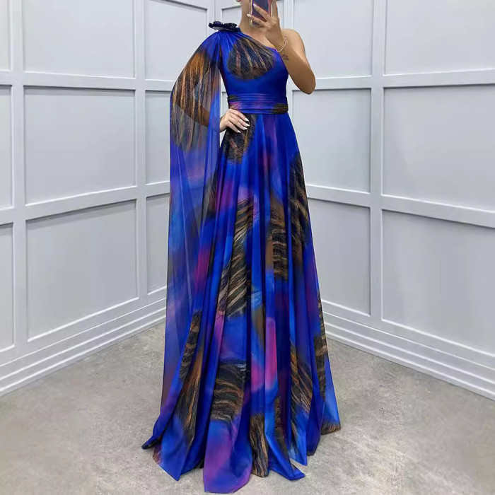 Chic Chiffon Print Off-Shoulder Dress