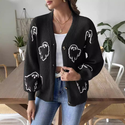 Stylish Loose Casual Cartoon Jacquard Jacket