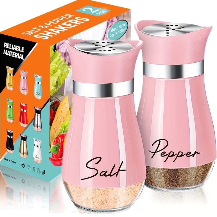 1 Set, Salt And Pepper Shakers Set, 4 Oz Glass Bottom Salt And Pepper Jars With Stainless Steel Lid For Kitchen Cooking Table, RV, Camp, BBQ Refillable Design, Spice Shakers, Kitchen Utensils, Kitchen Decor, Chrismas Halloween Gifts, Farmhouse Decor