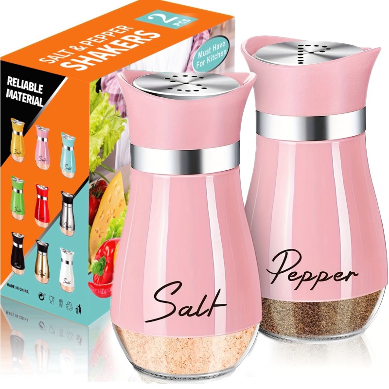 1 Set, Salt And Pepper Shakers Set, 4 Oz Glass Bottom Salt And Pepper Jars With Stainless Steel Lid For Kitchen Cooking Table, RV, Camp, BBQ Refillable Design, Spice Shakers, Kitchen Utensils, Kitchen Decor, Chrismas Halloween Gifts, Farmhouse Decor